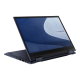 An angled front view of an ASUS ExpertBook B7 Flip in stand mode.