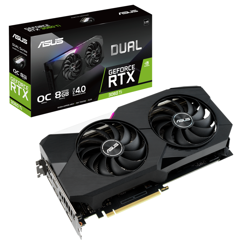 Dual GeForce RTX 3060 Ti V2 OC Edition packaging and graphics card
