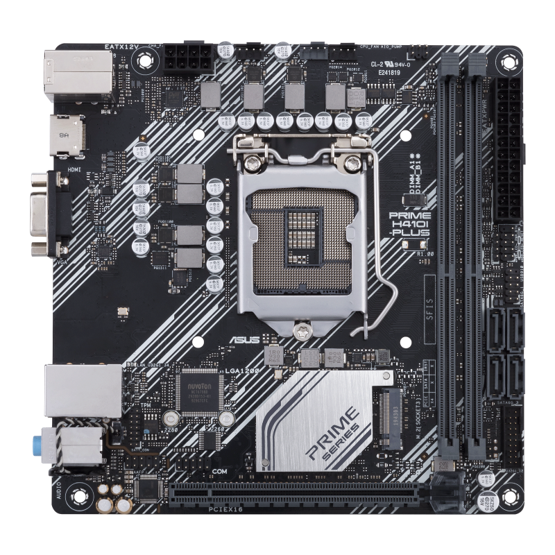 PRIME H410I-PLUS/CSM motherboard, front view 