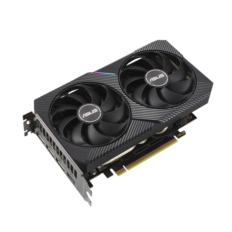 DUAL GeForce RTX™ 3060 Ti V2 MINI graphics card, front angled view